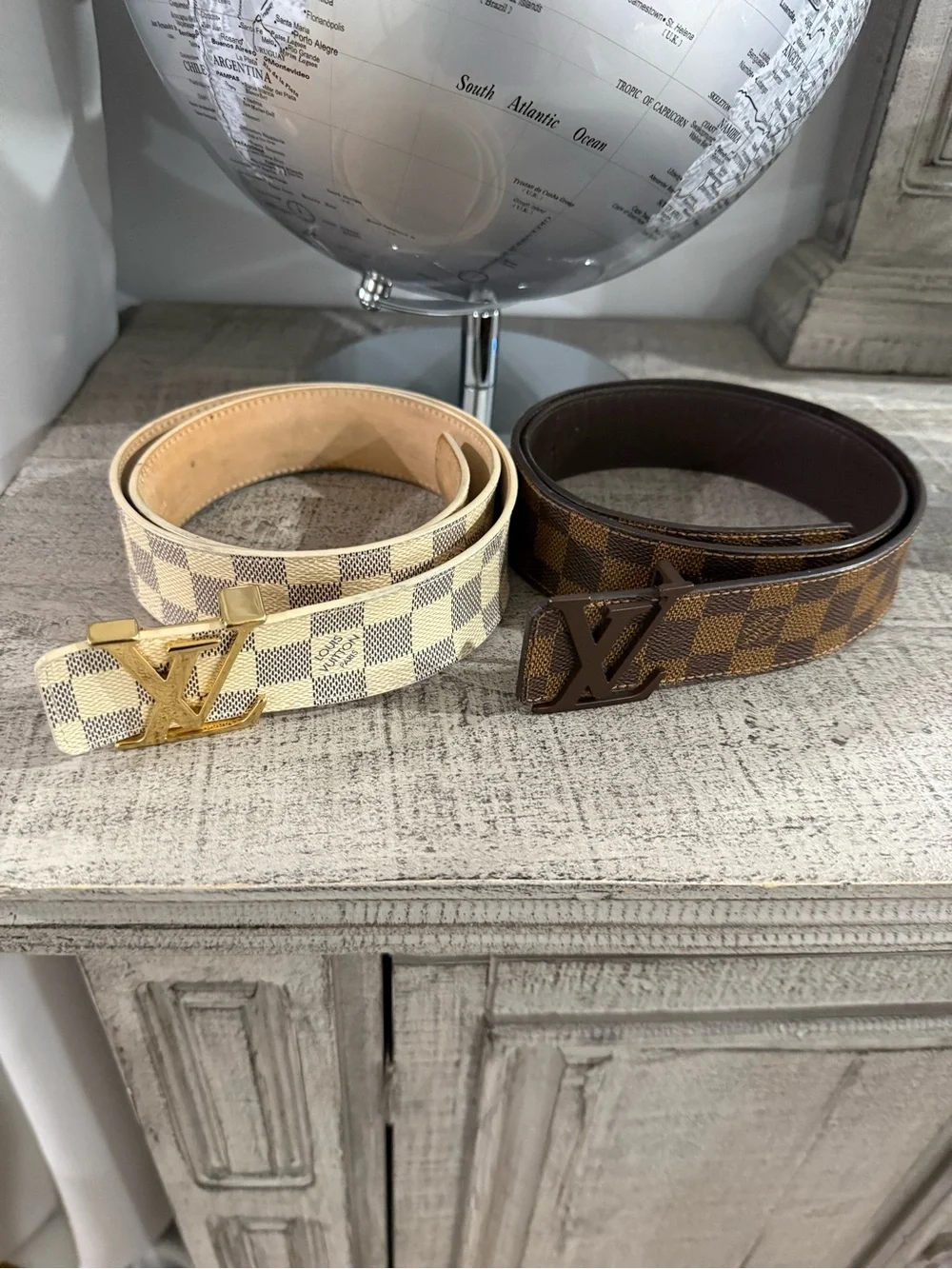 Louis Vuitton Damier Canvas Reversible Belts - Cream & Brown 2 belts